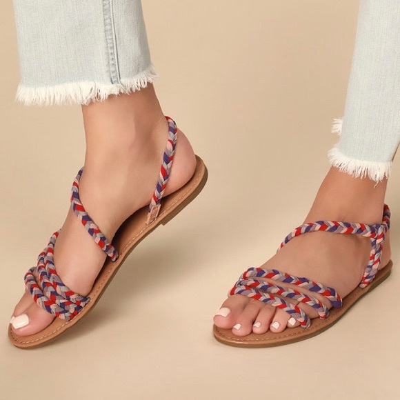 Lulu's Shoes - Lulus Multi Braided Fabric Strappy Flat Sandals